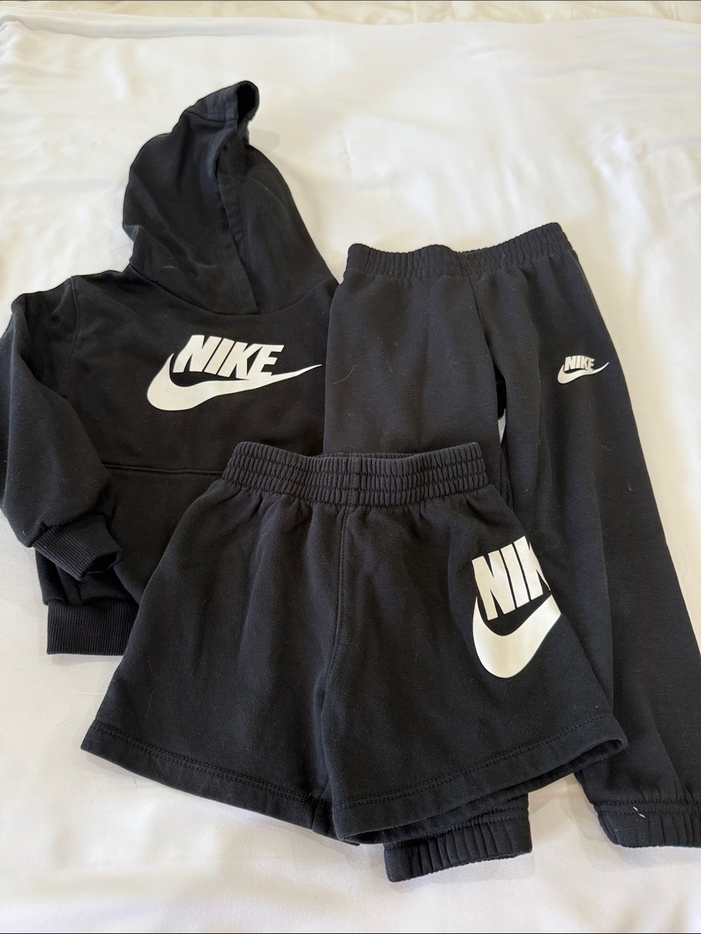 Nike Kids Black Hoodie, Shorts & Joggers Set with White Logo